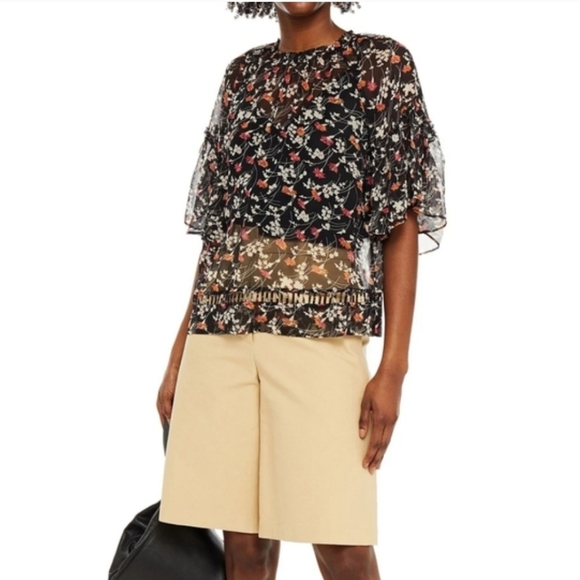 Joie "Imani" sheer blouse top. Short sleeves. 100% silk. Black. Flowers. Size S. - Picture 2 of 11